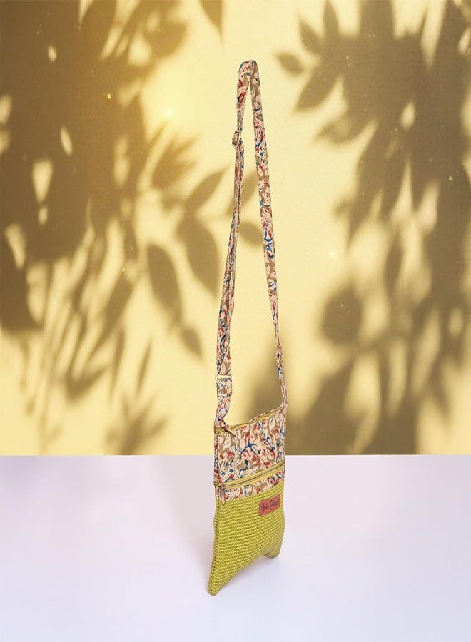Jute Cottage Jute Bags for Women Eco-Friendly Women's Jute 11 x 9 Inch Kalamkari Dobby Sling Bag, Natural for Girls & Women (Green) - Image 4