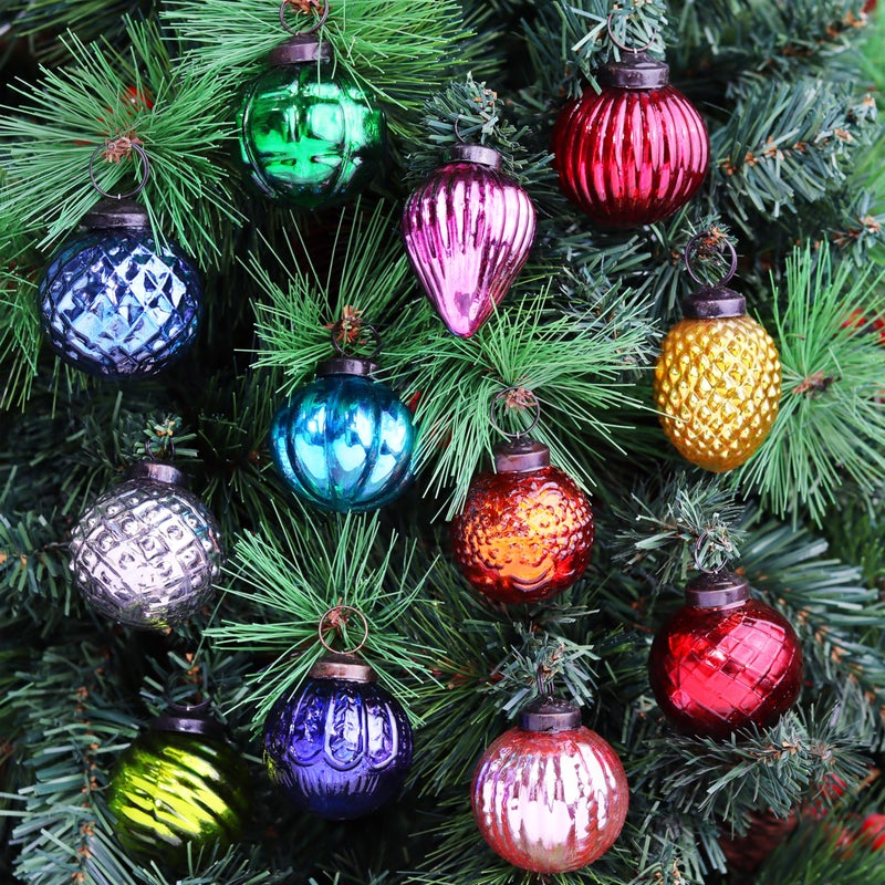 IndianShelf 12 Vintage Christmas Ornaments Multi Glass Christmas Balls Unique Large Ornaments for Christmas Tree Halloween New Year Valentine Day Holidays Event  Wedding Party Decor 2 Inch