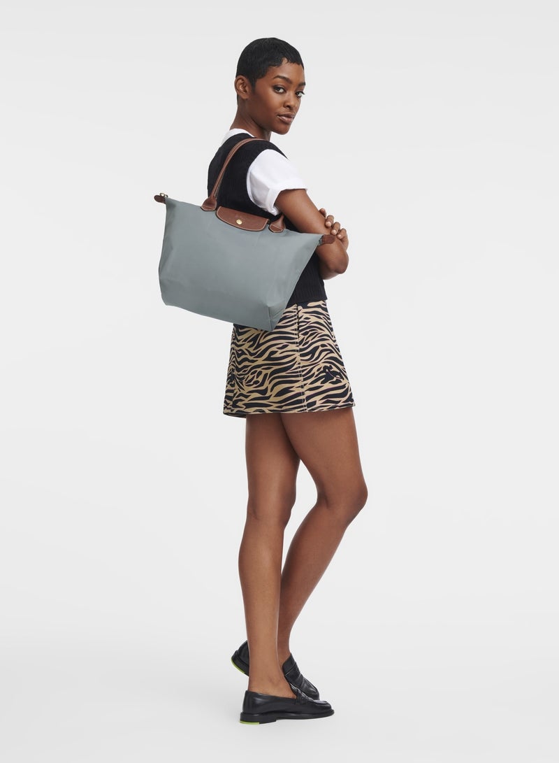 Longchamp LONGCHAMP Short Handle Zipper Snap Closure Canvas and Leather Trimmed Tote Bag Medium Women's - Image 2