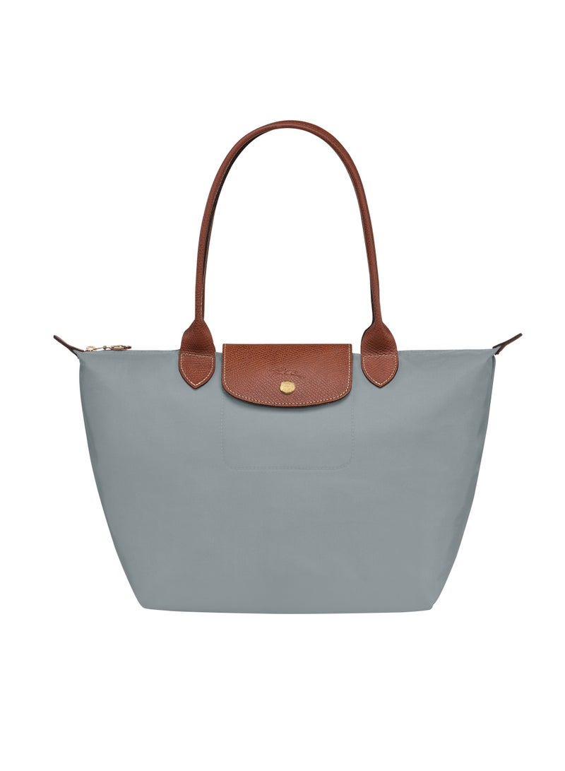 Longchamp LONGCHAMP Short Handle Zipper Snap Closure Canvas and Leather Trimmed Tote Bag Medium Women's - Image 1