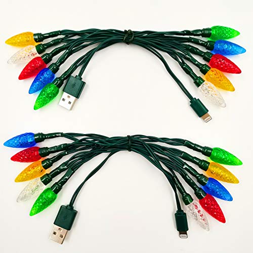 Intotal Holiday LED Christmas Lights Charging Cable, USB and Bulb Charger, 50 Inch 10 LED Multicolor Christmas Cable for Phone 5 5s 6 6plus 6s 6s Plus 7 7plus 8 8plus X XR XS XS Max 11Pro Max etc (2pcs) - Image 1