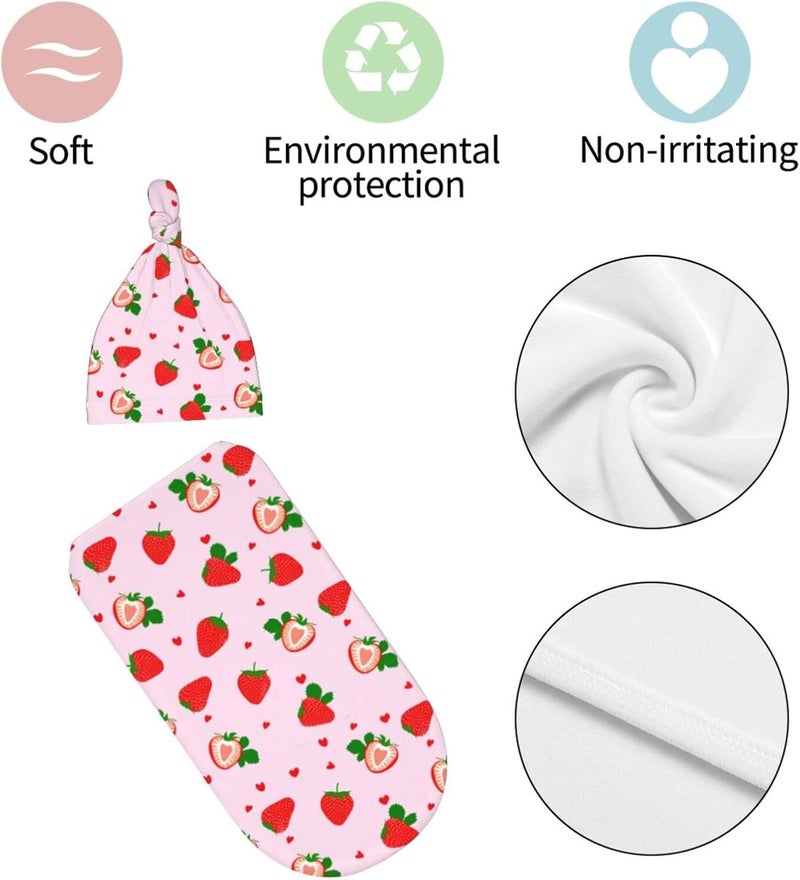 Lcokin Swaddle Blanket Strawberry Baby Stuff Newborn Baby Swaddling Blanket Sleep Sack with Beanie Hat Sets for Boys Girls Infant and Baby Shower Unisex - Image 5