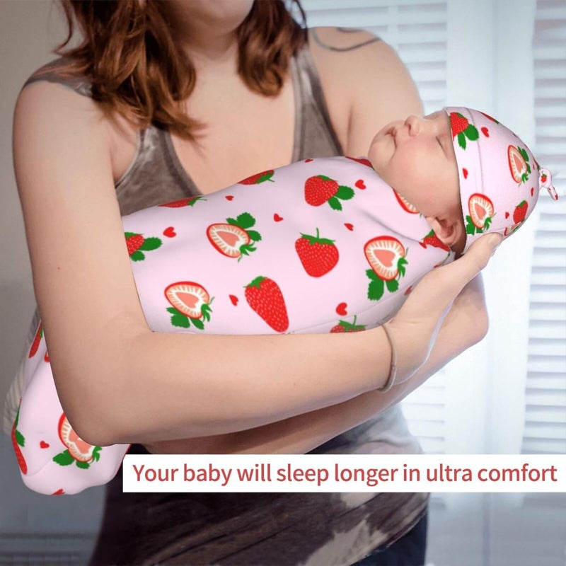 Lcokin Swaddle Blanket Strawberry Baby Stuff Newborn Baby Swaddling Blanket Sleep Sack with Beanie Hat Sets for Boys Girls Infant and Baby Shower Unisex - Image 4