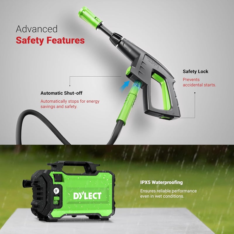 DYLECT Ultra Clean Plus High Pressure Car Washer Pump 1800 Watts Motor 120 Bars Pressure 65LMin Flow Rate 5m Outlet Hose Portable for Bike and Home Cleaning Includes 11 Accessories - Image 5