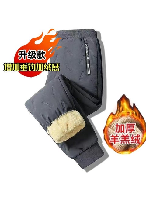 Thickened Fleece-Lined Casual Pants Plus Size Warm Windproof Anti-cold Loose-fit Ankle-length Versatile Winter Wear Gray with legs (sheep wool cotton pants)
