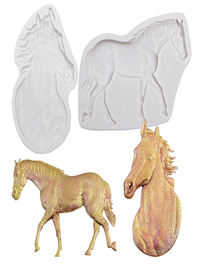 Caregene Horse Resin Mold Horse Head Shaped Cake Molds Running Horses Silicone Chocolate Mold for Resin Casting Cake Decorating Fondant Candy Cupcake Topper Gum Paste Polymer Clay Set Of 2 - Image 1