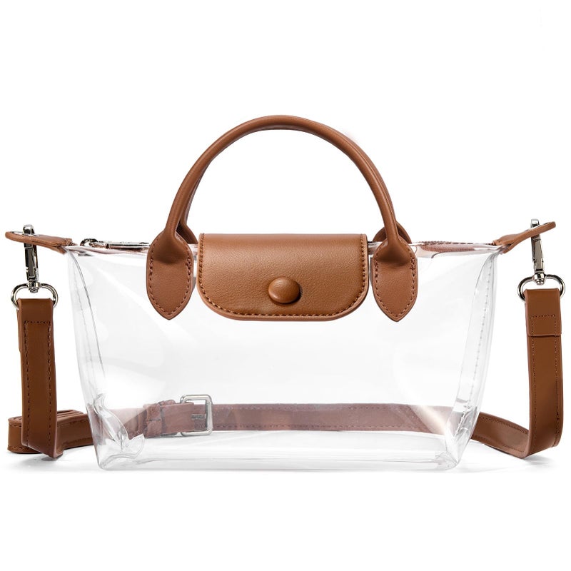 BOSTANTEN Clear Bag for Stadium Approved Small Crossbody Purse Handbags for Concerts Sports Events Brown - Image 1