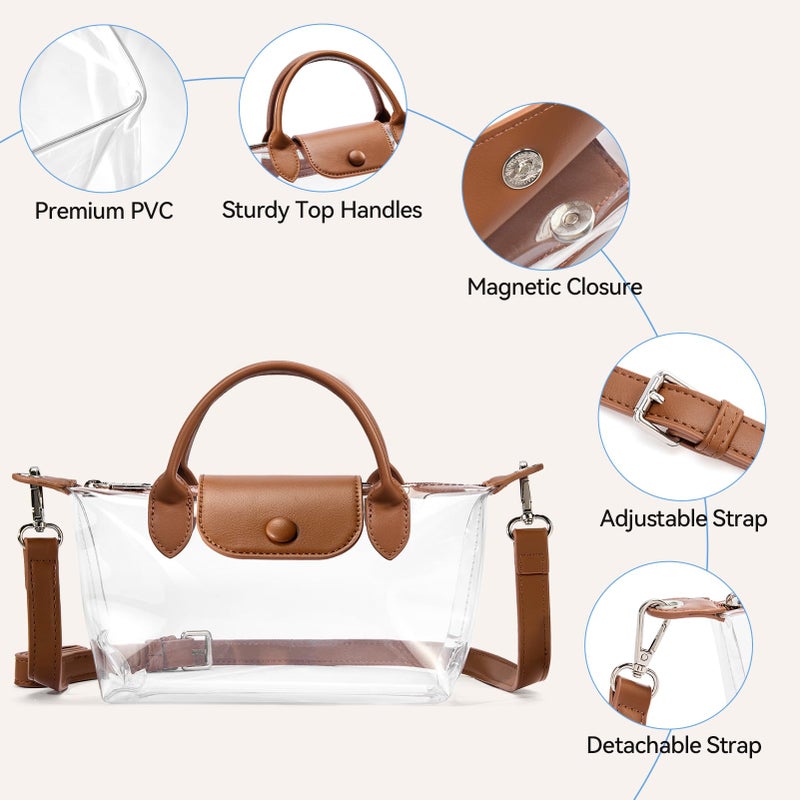 BOSTANTEN Clear Bag for Stadium Approved Small Crossbody Purse Handbags for Concerts Sports Events Brown - Image 3