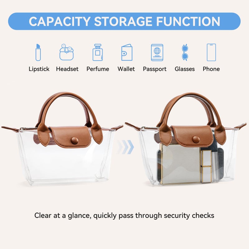 BOSTANTEN Clear Bag for Stadium Approved Small Crossbody Purse Handbags for Concerts Sports Events Brown - Image 5