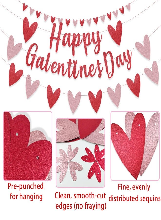 Zeptrix Happy Galentines Day Banner Decorations Red Pink Glittery Garland Banner Romantic Galentines Day Heart Decorations No DIY Galentine's Bunting Photo Props Party Favors Ladies Galentine Theme Decor - Image 3