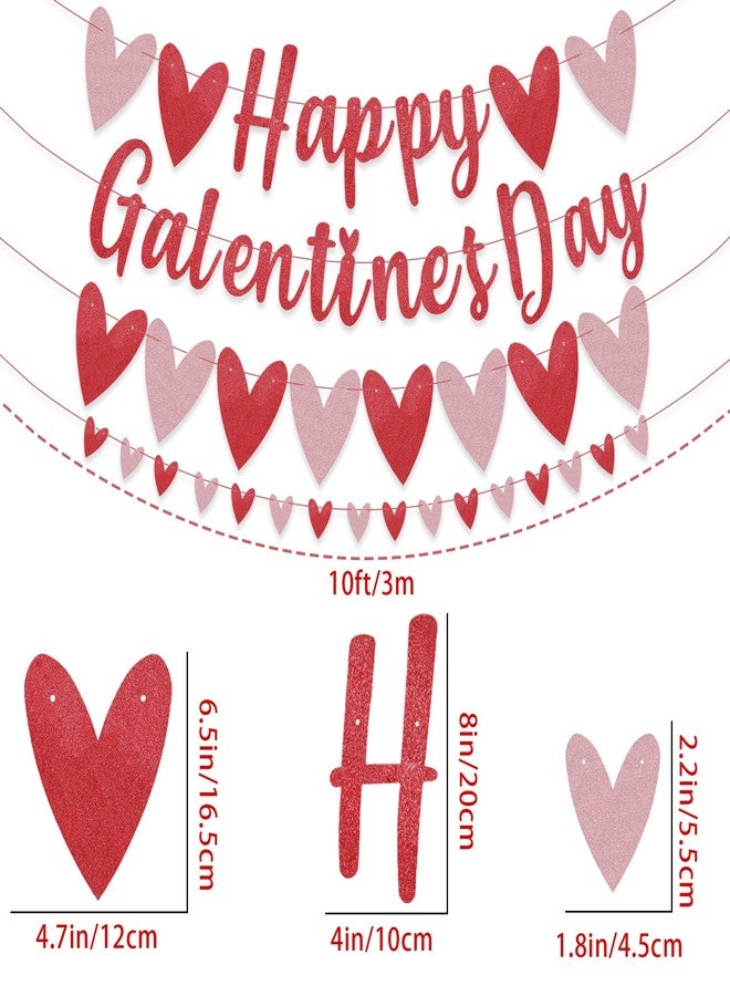 Zeptrix Happy Galentines Day Banner Decorations Red Pink Glittery Garland Banner Romantic Galentines Day Heart Decorations No DIY Galentine's Bunting Photo Props Party Favors Ladies Galentine Theme Decor - Image 2