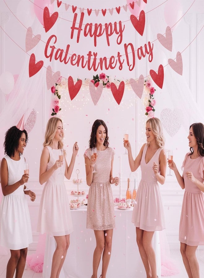 Zeptrix Happy Galentines Day Banner Decorations Red Pink Glittery Garland Banner Romantic Galentines Day Heart Decorations No DIY Galentine's Bunting Photo Props Party Favors Ladies Galentine Theme Decor - Image 5