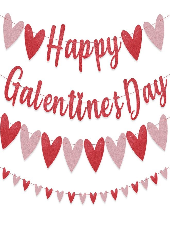 Zeptrix Happy Galentines Day Banner Decorations Red Pink Glittery Garland Banner Romantic Galentines Day Heart Decorations No DIY Galentine's Bunting Photo Props Party Favors Ladies Galentine Theme Decor - Image 1
