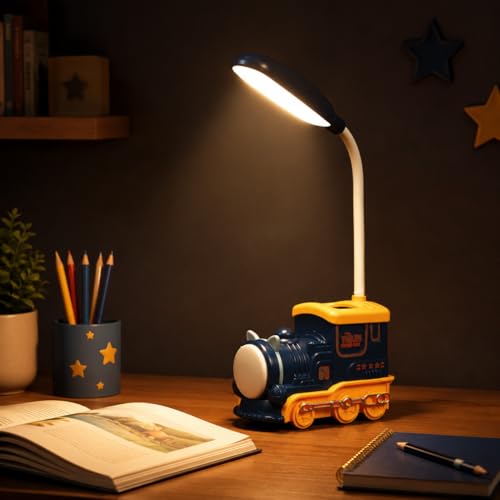 Lexton Train Engine Kids Study Table Lamp | Eye-Friendly LED Reading Light with Adjustable Neck | USB Cable & 360° Rotation | Cute Desk Lamp for Children Bedroom, Study Table, Night Reading & Gifting - Image 1