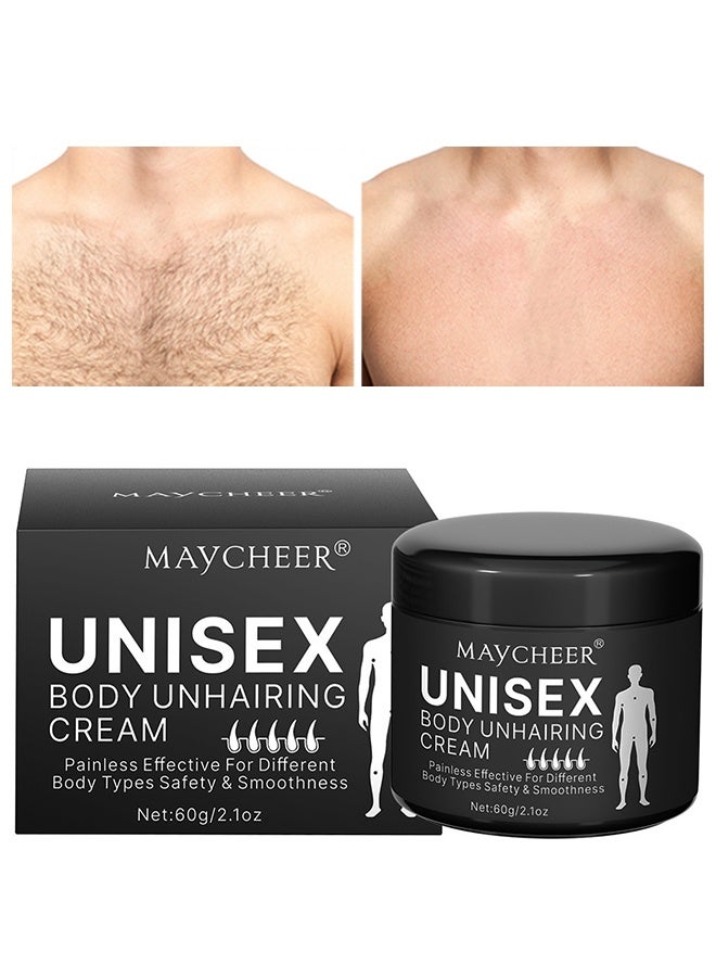 MAYCHEER Unisex Body Unhairing Cream, Painless Hair Removal for Men Women, Flawless Soothing Depilatory Cream Remove Unwanted Hair In Intimate/Private Area, Gentle & Fast Acting 60g - Image 3