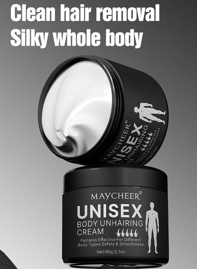 MAYCHEER Unisex Body Unhairing Cream, Painless Hair Removal for Men Women, Flawless Soothing Depilatory Cream Remove Unwanted Hair In Intimate/Private Area, Gentle & Fast Acting 60g - Image 4