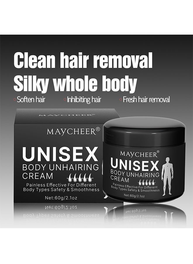 MAYCHEER Unisex Body Unhairing Cream, Painless Hair Removal for Men Women, Flawless Soothing Depilatory Cream Remove Unwanted Hair In Intimate/Private Area, Gentle & Fast Acting 60g - Image 5