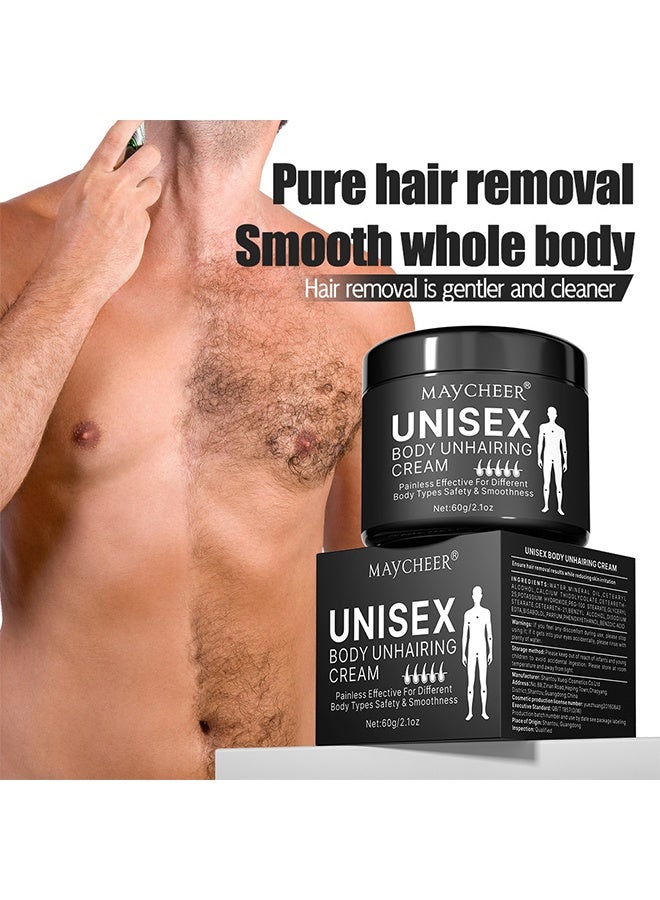 MAYCHEER Unisex Body Unhairing Cream, Painless Hair Removal for Men Women, Flawless Soothing Depilatory Cream Remove Unwanted Hair In Intimate/Private Area, Gentle & Fast Acting 60g - Image 2