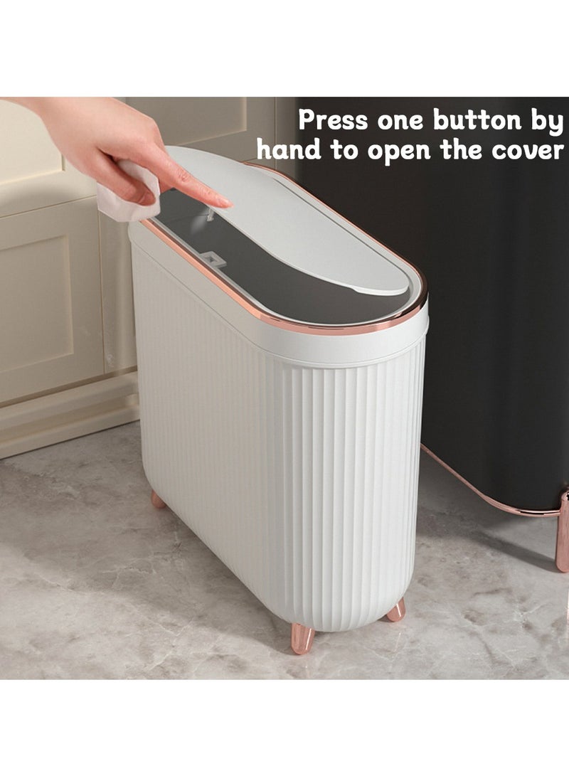 عربست 1 قطعة سلة قمامة سعة 12 لتر مزودة بقدم، سلة قمامة للحمام، سلة قمامة جانبية ذهبية مقاومة للماء مع أغطية، مستلزمات منزلية ومكتبية (أبيض) (خمس لفات إضافية من أكياس القمامة) - Image 3