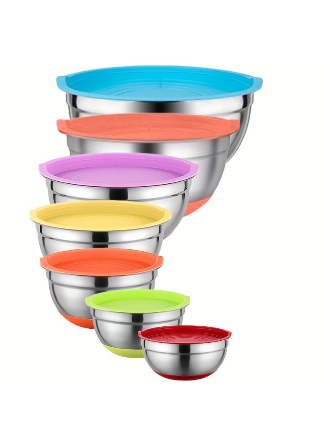 Stainless Steel Salad Basin Khachi Black Silicone Bottom Anti-slip Belt Cover Belt Planing Wire Egg Beater Suit Baking Mixing Basin-Specifications:16-18-20-22-24-26-28 (color Cover + Silicone Bottom)-Color:Default Items  - Image 1