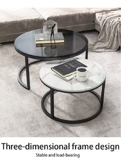 Rock Pow Minimalist Coffee Tables End Tables with Creative Transparent Rock Desktop 2Round Nesting Table Set for Living Room  - Image 3