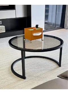 Rock Pow Minimalist Coffee Tables End Tables with Creative Transparent Rock Desktop 2Round Nesting Table Set for Living Room  - Image 5
