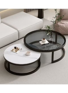 Rock Pow Minimalist Coffee Tables End Tables with Creative Transparent Rock Desktop 2Round Nesting Table Set for Living Room  - Image 1
