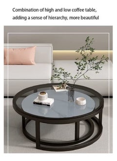 Rock Pow Minimalist Coffee Tables End Tables with Creative Transparent Rock Desktop 2Round Nesting Table Set for Living Room  - Image 2