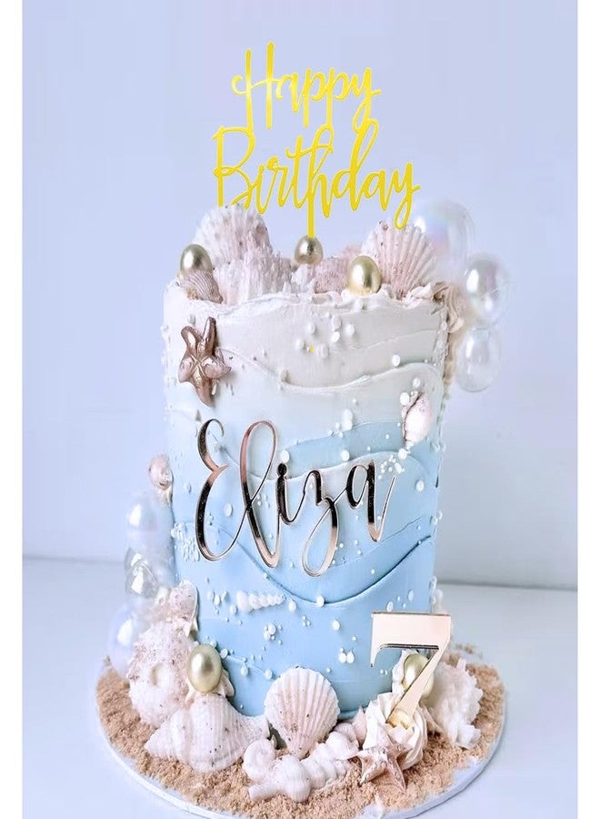 DiDida Beach Cake Topper Sea Shell Starfish Happy Birthday Sign for Ocean Sea Beach Theme Cake - Image 3