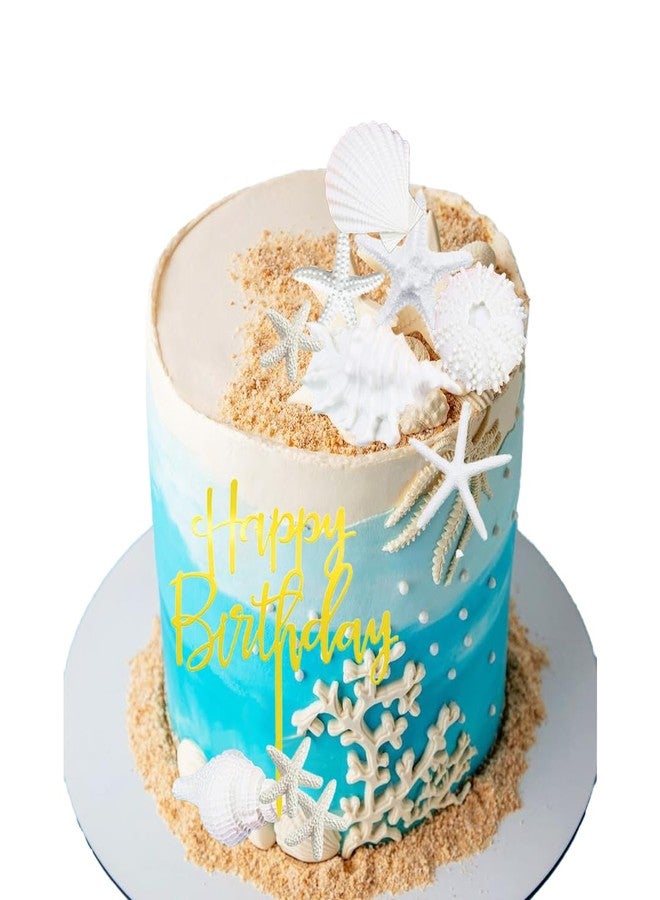 DiDida Beach Cake Topper Sea Shell Starfish Happy Birthday Sign for Ocean Sea Beach Theme Cake - Image 5