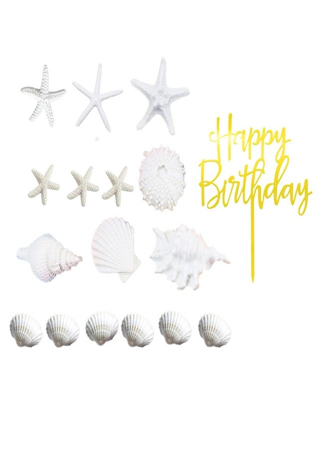 DiDida Beach Cake Topper Sea Shell Starfish Happy Birthday Sign for Ocean Sea Beach Theme Cake - Image 4