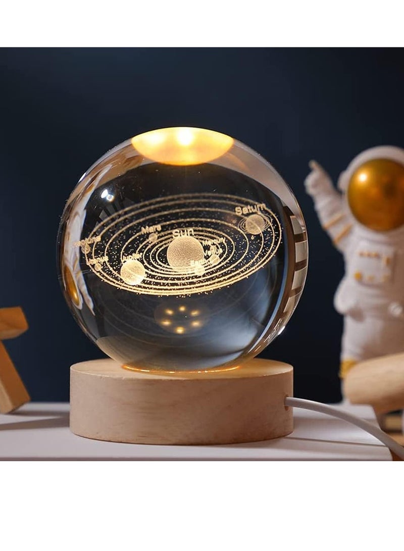 JOGAMS 3D Clear Galaxy Glass Crystal Ball LED Night Light with Wooden Base Ornaments Gifts Decorative Lamp with Touch Switch - Image 1