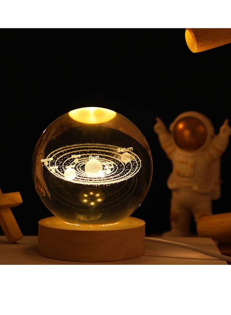 JOGAMS 3D Clear Galaxy Glass Crystal Ball LED Night Light with Wooden Base Ornaments Gifts Decorative Lamp with Touch Switch - Image 2