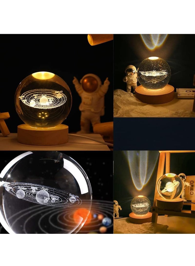JOGAMS 3D Clear Galaxy Glass Crystal Ball LED Night Light with Wooden Base Ornaments Gifts Decorative Lamp with Touch Switch - Image 3