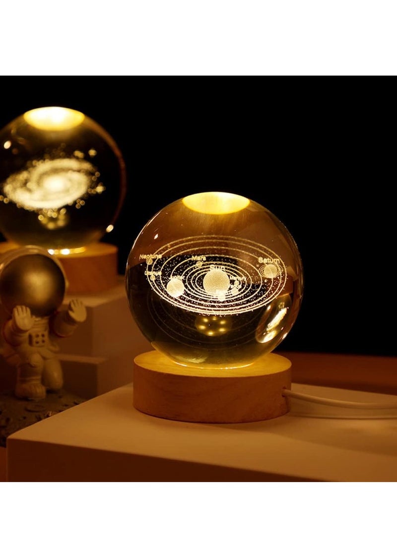 JOGAMS 3D Clear Galaxy Glass Crystal Ball LED Night Light with Wooden Base Ornaments Gifts Decorative Lamp with Touch Switch - Image 5