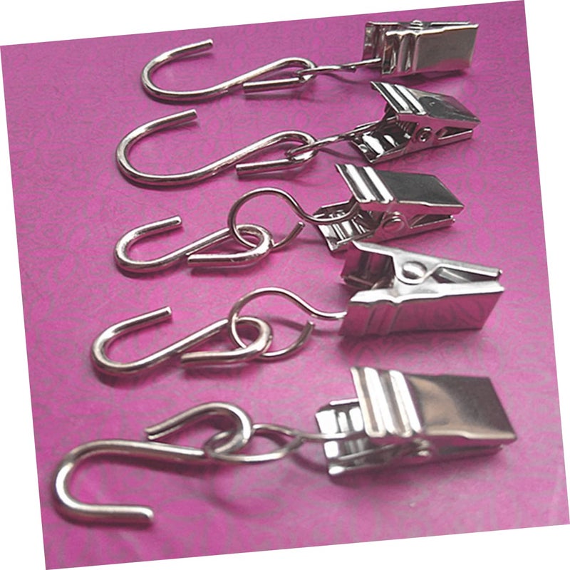 50pcs Metal Curtain Ring Clips Hooks for Hanging Lights Decorations Outdoor Silver - Image 5