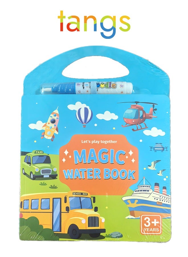 tangs Magic Water Painting Book, Water Reveal, Reusable, Educational, and Fun for Kids, Non-Toxic, Gift for kids 3,4,5,6,7 years old（Transportation Theme） - Image 1