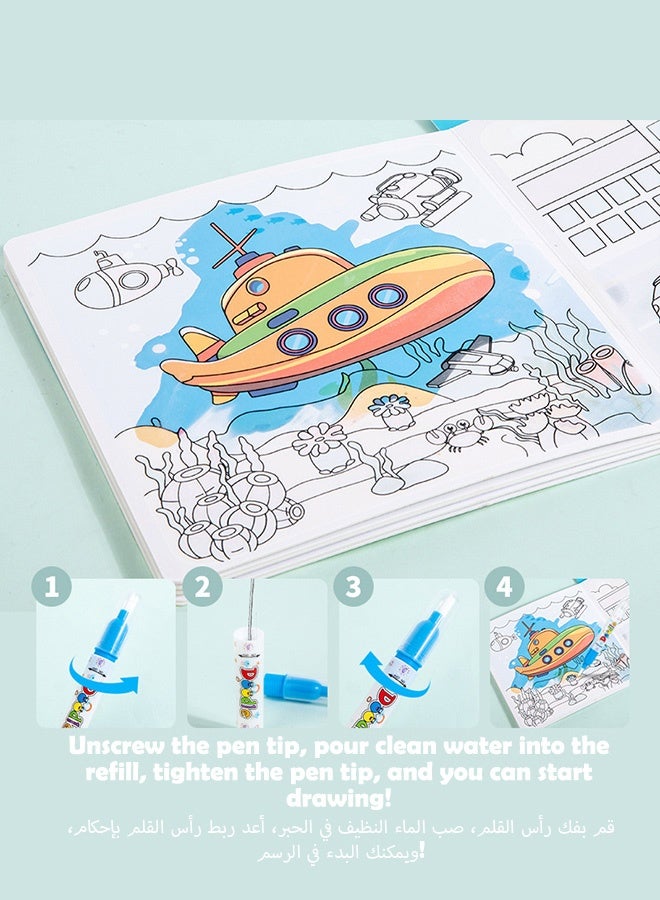 tangs Magic Water Painting Book, Water Reveal, Reusable, Educational, and Fun for Kids, Non-Toxic, Gift for kids 3,4,5,6,7 years old（Transportation Theme） - Image 4