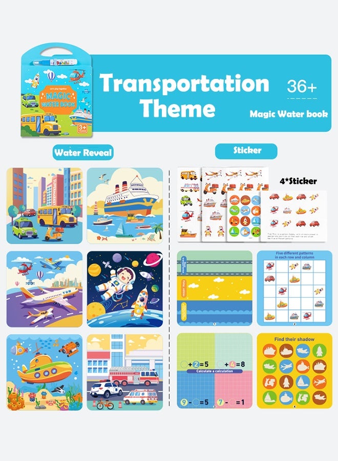 tangs Magic Water Painting Book, Water Reveal, Reusable, Educational, and Fun for Kids, Non-Toxic, Gift for kids 3,4,5,6,7 years old（Transportation Theme） - Image 2