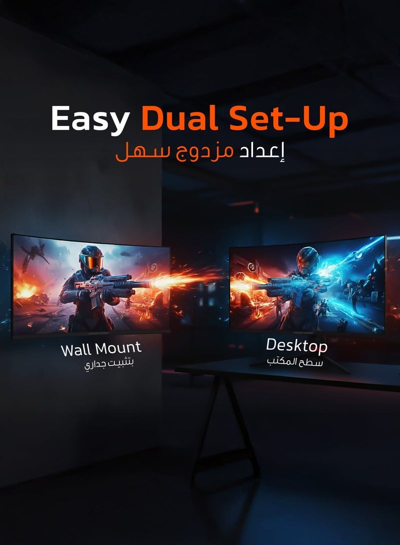 porodo 27-inch Curve Gaming Monitor, FHD 280Hz Refresh Rate, 5ms Response Time, G-Sync Compatible, 1500R Curved Screen, AMD FreeSync Monitor with Rotating Stand, with RGB Lighting, Borderless - Black - Image 5