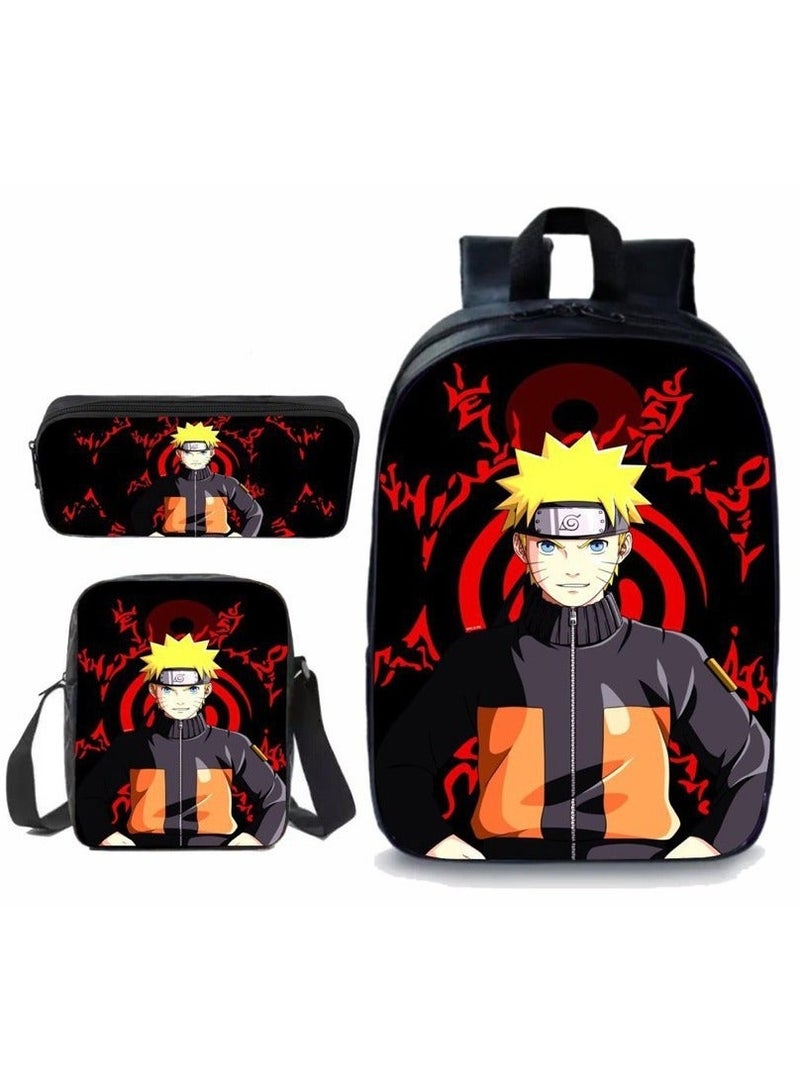 Naruto Cartoon Anime Student Backpack Three-Piece Set 29*42*16cm