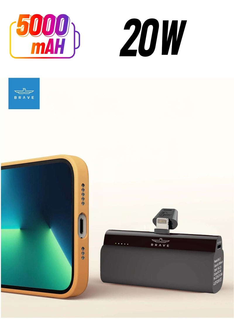 Brave 5000mAh Small Power Bank,20W PD Quick Charge Portable Charger Battery Pack for iPhone 14 Pro Max/13 Pro/13 Pro Max/12 Pro/12 Pro Max/11 Pro/XR/X/8/7/6/Plus etc. (Black)  - Image 1