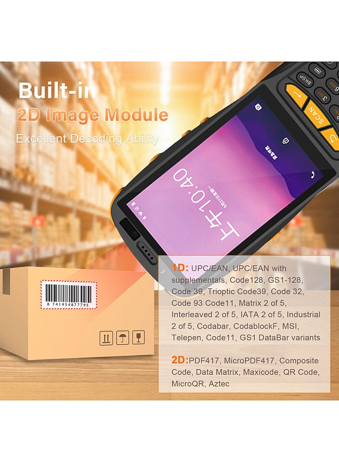 Android 9.0 Barcode Scanner PDA Handheld POS Terminal Inventory Machine 1D/2D/QR Scanner with 4 Inch Touchscreen Support 2/3/3G WiFi BT Mobile Computer NFC Function