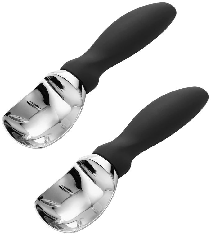 ICE CREAM SCOOP WITH SOFT GRIP HANDLE PROFESSIONAL HEAVY DUTY STURDY SCOOPER PREMIUM KITCHEN TOOL FOR COOKIE DOUGH GELATO SORBET BLACK 2 PACK