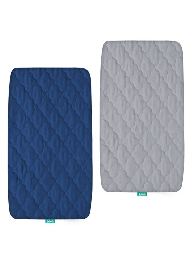 Biloban Bassinet Mattress Pad Cover, Waterproof, Fit for All Mainstream Bassinet - Rectangle,Oval,Hourglass, 2 Pack, Ultra Soft Microfiber Surface, Washer & Dryer, Grey and Navy - Image 1