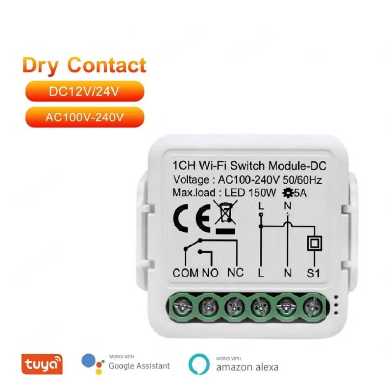 1-way 110V Smart Life Tuya App WiFi Relay, 2.4G WiFi, Flame Retardant PC Material, AC100-240V 50-60Hz, 50W Rated Power, Neutral & Live Wire Wiring, Overload Protection, Remote Voice Control, Manual Mobile APP Control, Home Use, 1 x On-Off Switch - Image 2