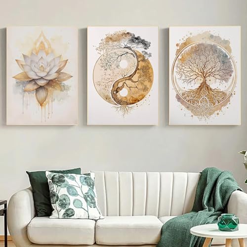 ARPADAMO 3 Pack Diamond Kits for Adults,5D Tree of Life Diamond Painting DIY Modern Gold Lotus Diamond Painting Art Kit for Adult,Round Full Drill Diamonds, Diamond Art Kit for Home Decor-12x16inch - Image 2
