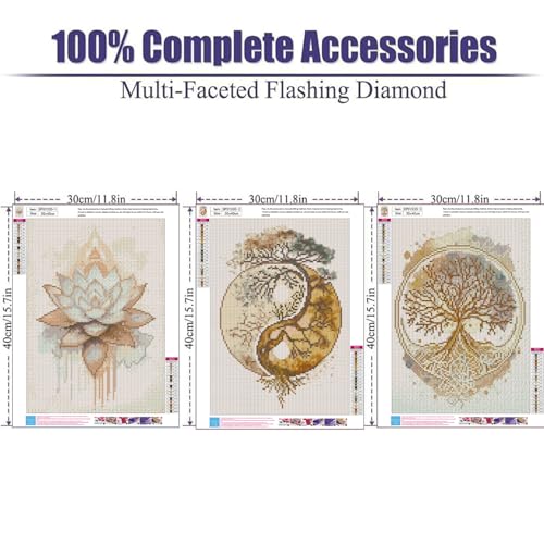 ARPADAMO 3 Pack Diamond Kits for Adults,5D Tree of Life Diamond Painting DIY Modern Gold Lotus Diamond Painting Art Kit for Adult,Round Full Drill Diamonds, Diamond Art Kit for Home Decor-12x16inch - Image 4