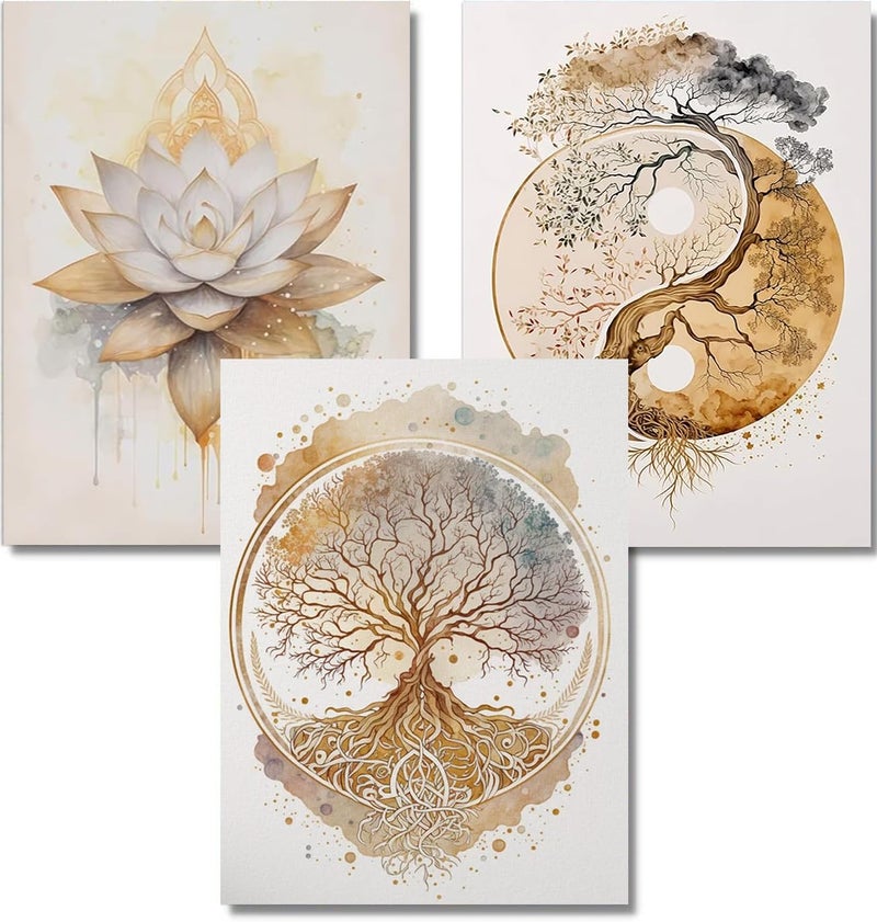 ARPADAMO 3 Pack Diamond Kits for Adults,5D Tree of Life Diamond Painting DIY Modern Gold Lotus Diamond Painting Art Kit for Adult,Round Full Drill Diamonds, Diamond Art Kit for Home Decor-12x16inch - Image 1