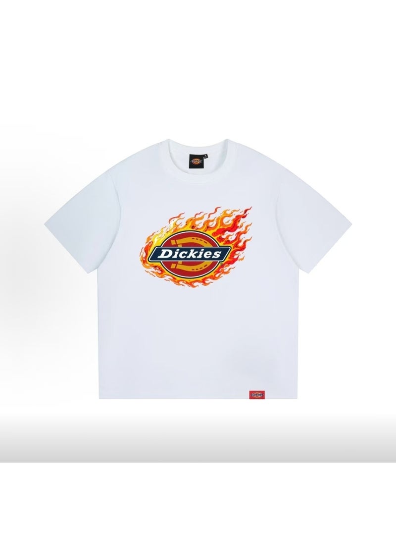 Dickies Red Flame Logo Print Loose Versatile White T-shirt Size 2XL - Image 2